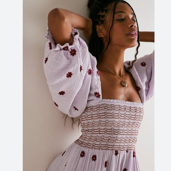 Free People Dahlia Embroidered Maxi Dress in Frost Lavender - Picture 2 of 4